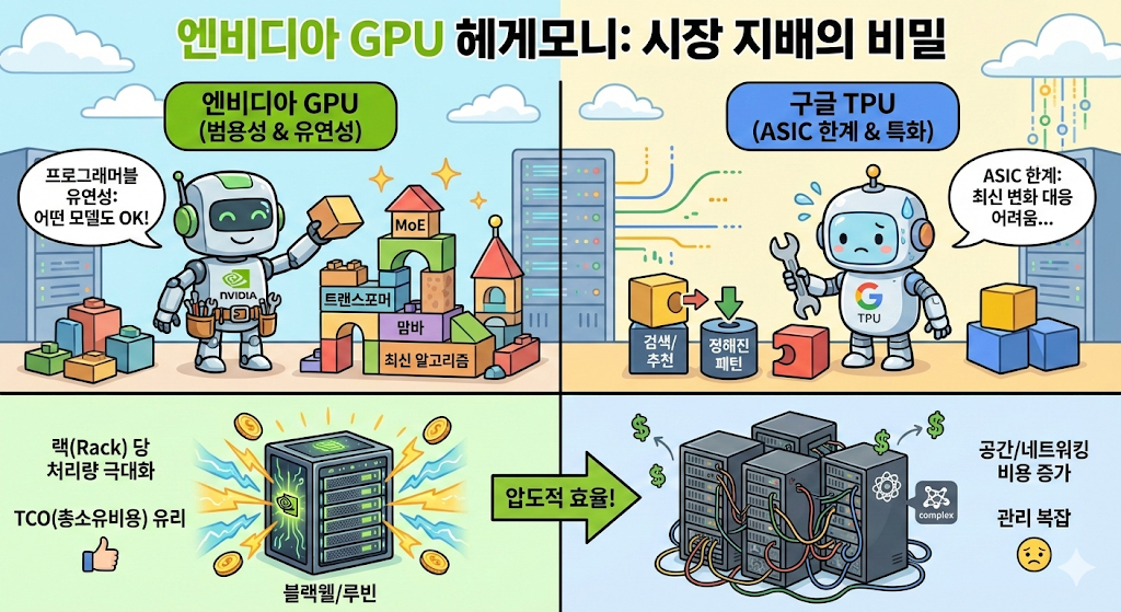 엔비디아 GB200 NVL72 랙과 일반 AI 서버 랙의 연산 처리량 및 공간 효율성 비교