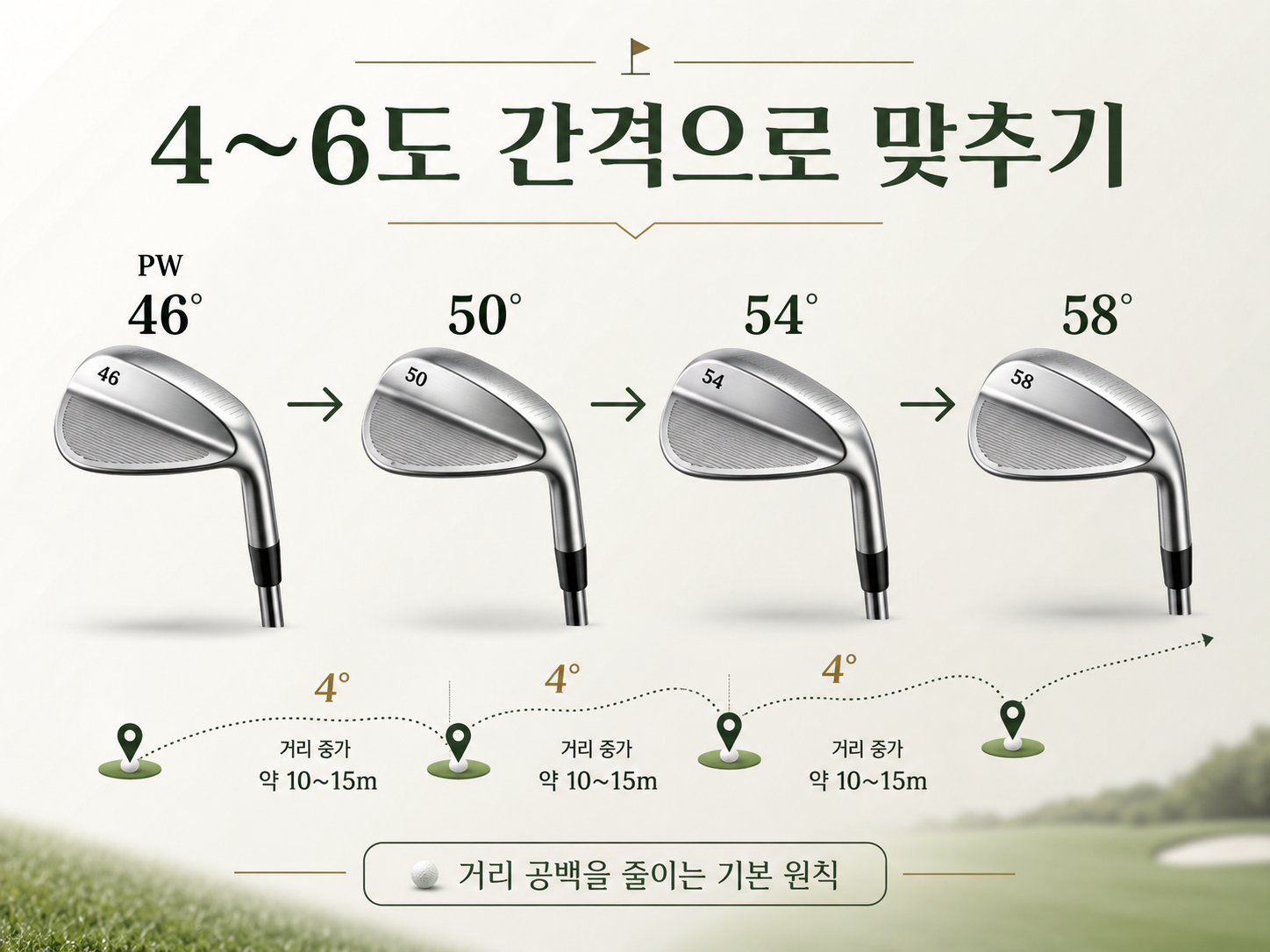 PW 46도부터 50도 54도 58도까지 웨지 4도 간격 구성 예시