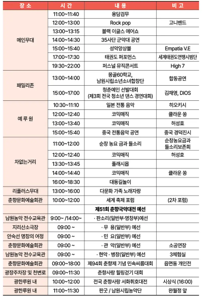 남원 춘향제 기간, 일정, 주차장