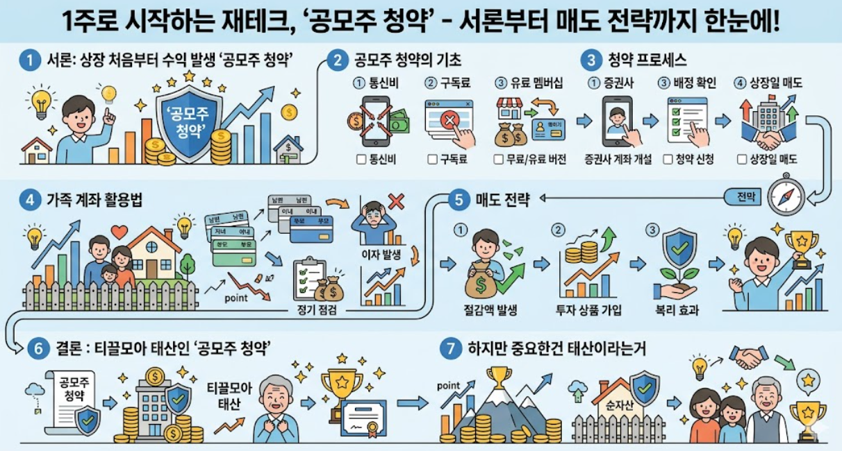 공모주, IPO, 공모주 청약 기초, 청약 프로세스, 가족 계좌, 매도 전략, 티끌모아 태산