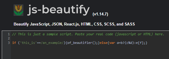 js-beautify 코드 삽입 화면