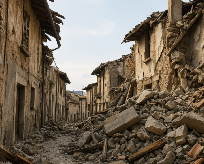 지진으로 인해 발생한 진동과 그에 따른 도시의 모습