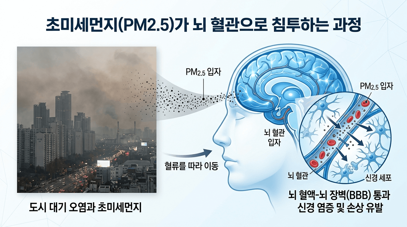 초미세먼지 뇌혈관 손상 개념 일러스트