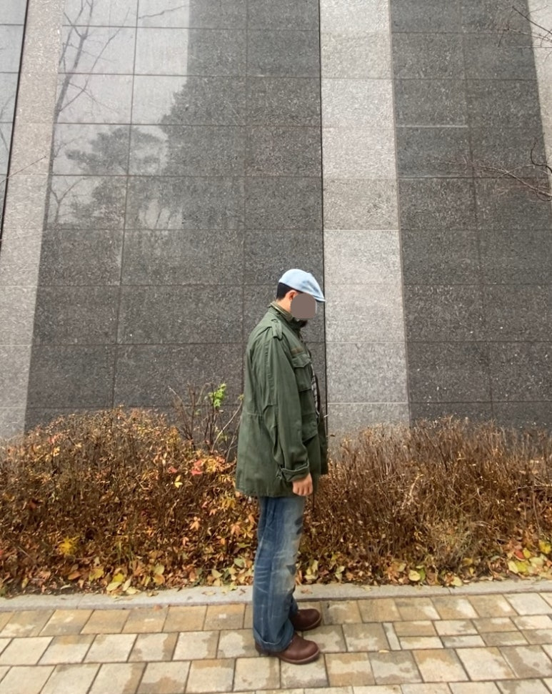 데일리룩('25. 11. 25.)유니버셜케미스트리 데님워싱 베레모 헌팅캡, 로스코 M-65 야상 필드재킷, 스탠다드에러 미스티체크셔츠, 레드윙 앰버하니스, 폴로랄프로렌 청바지 팬츠