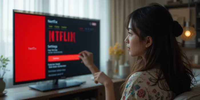계정 설정에서 넷플릭스 요금제를 변경하는 여성의 모습