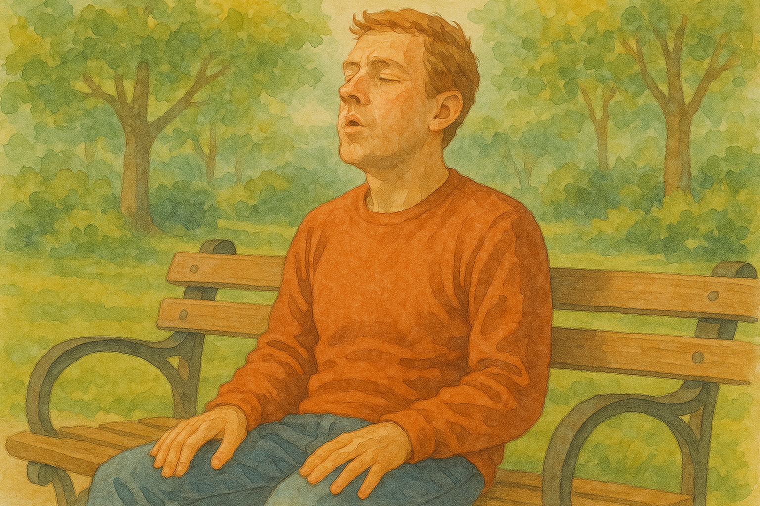 공원 벤치에 앉은 사색의 남자