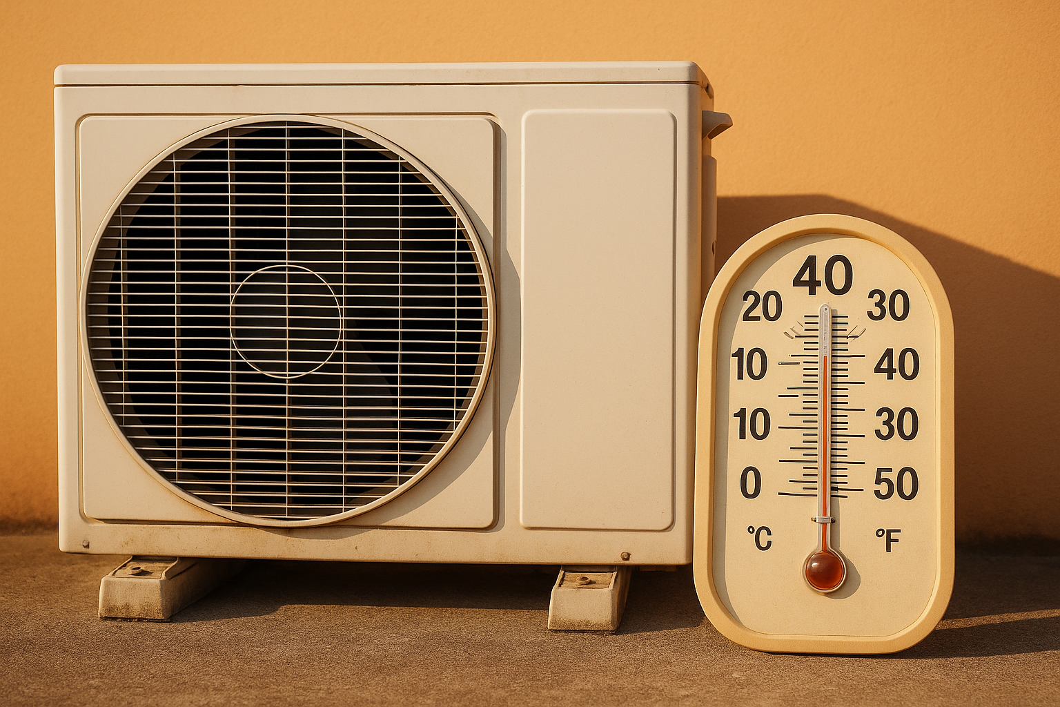 에어컨 실외기와 온도계 이미지