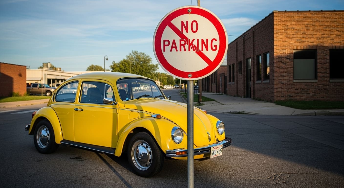 도로변 주정차 금지 표지판과 노면 표시