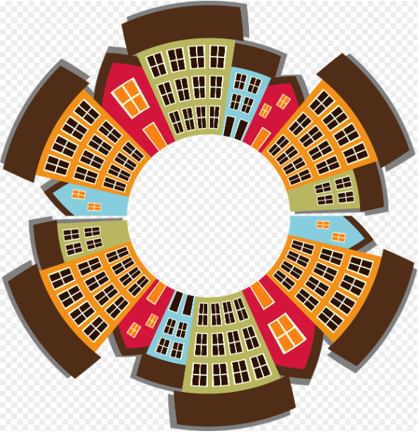 2026년 행복주택 신청 안내 포스팅의 대표 이미지. 다양한 세대가 어우러져 사는 주거 단지를 형상화한 원형 마을 일러스트.