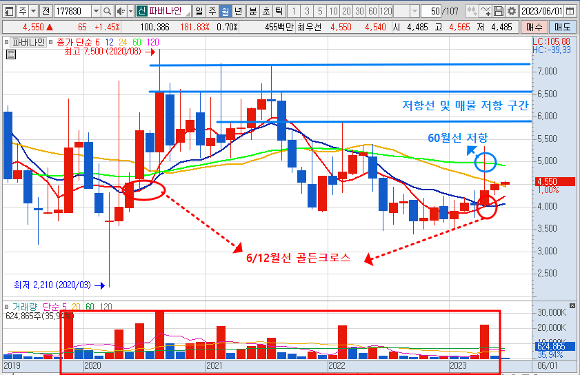 6월 13일 파버나인 주가 월봉 차트