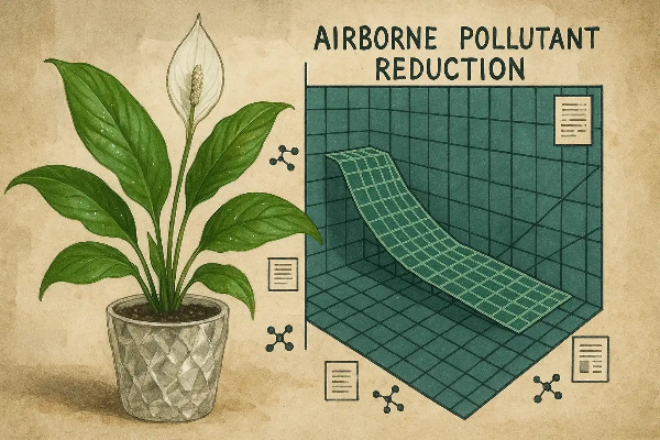 스파티필름 식물과 공기 오염물 감소 그래프 일러스트