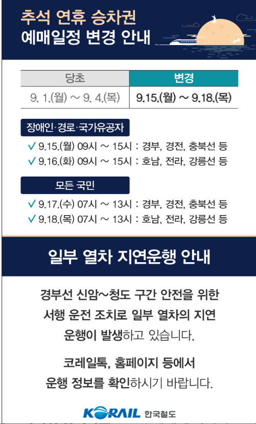 2025 추석 승차권 예매 일정 변경