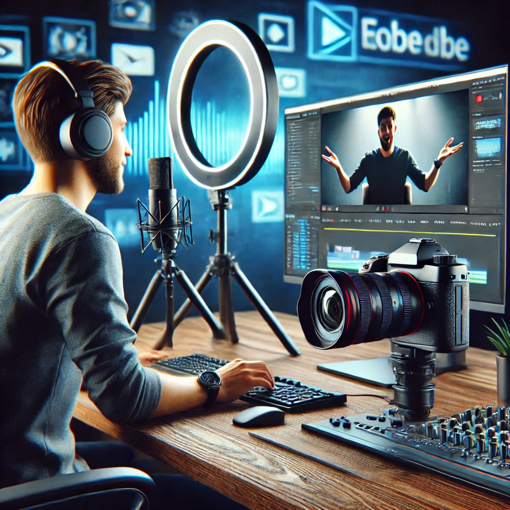 유튜버가 스튜디오에서 콘텐츠를 촬영하는 모습
