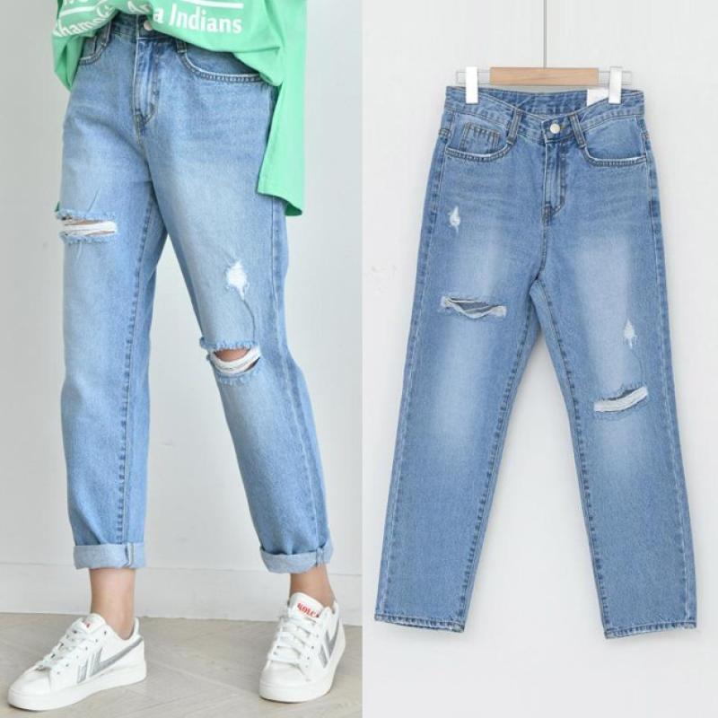 연청 세미 배기 팬츠 청바지 디스트로이드진 M 연청 LIGHT DENIM