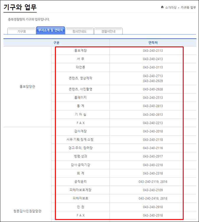 충북경찰청-전화번호