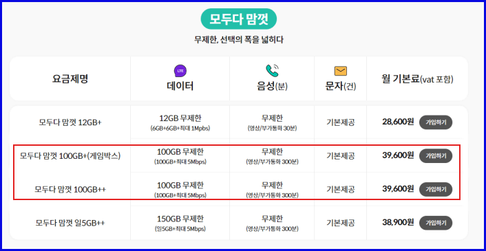 KTM모바일 요금제