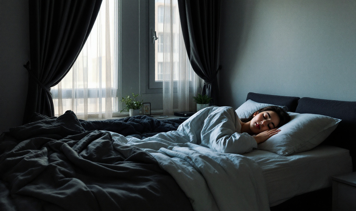 침대에서 편안하게 자을 자고 있는 여성