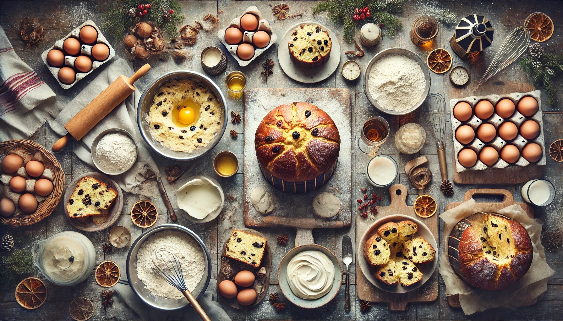 파네토네의 만드는 과정과 즐기는 방법을 따뜻한 크리스마스 분위기와 함께 보여줍니다.