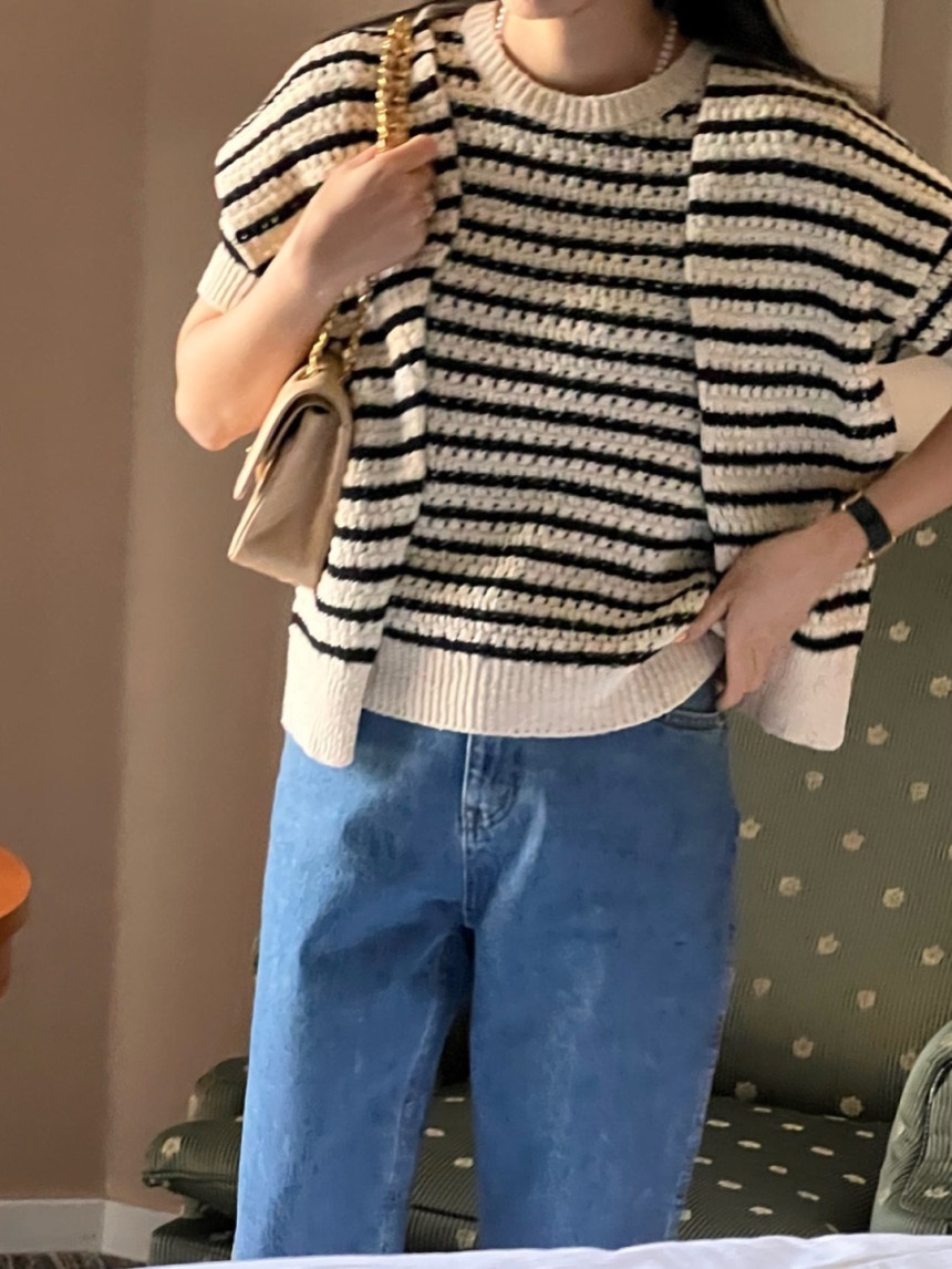 (당일) 보웬 코튼 스트라이프 니트,숄