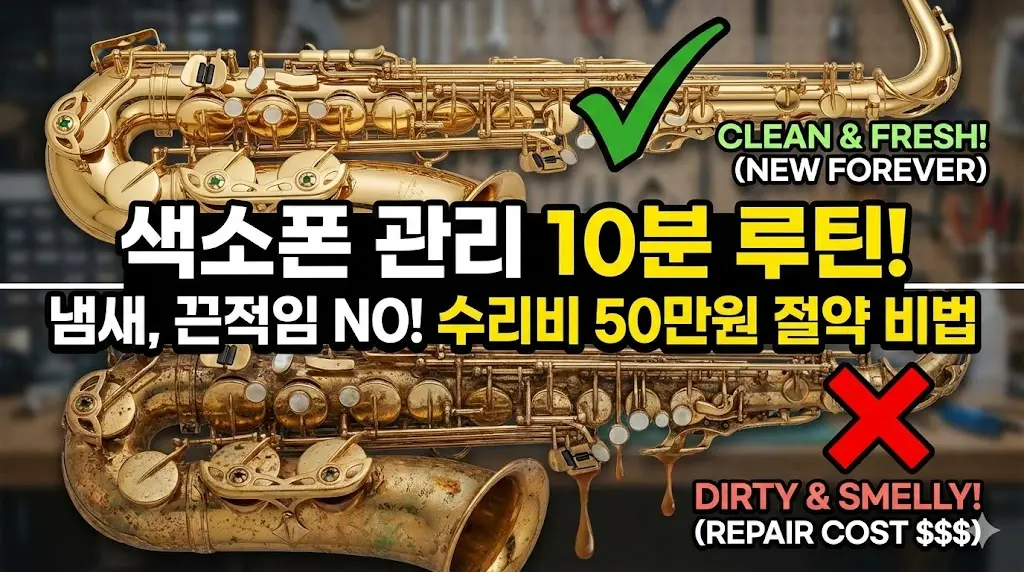 색소폰 청소 관리 썸네일 - 끈적이는 패드와 곰팡이 냄새 제거 방법