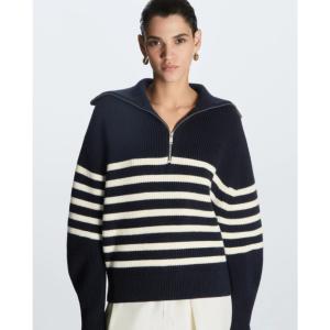 여성 하프 집업 COS 니트 스트라이프 긴팔 스웨터 1099812002