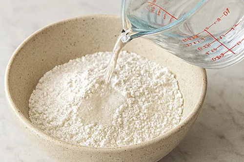 찹쌀가루에 물 붓기