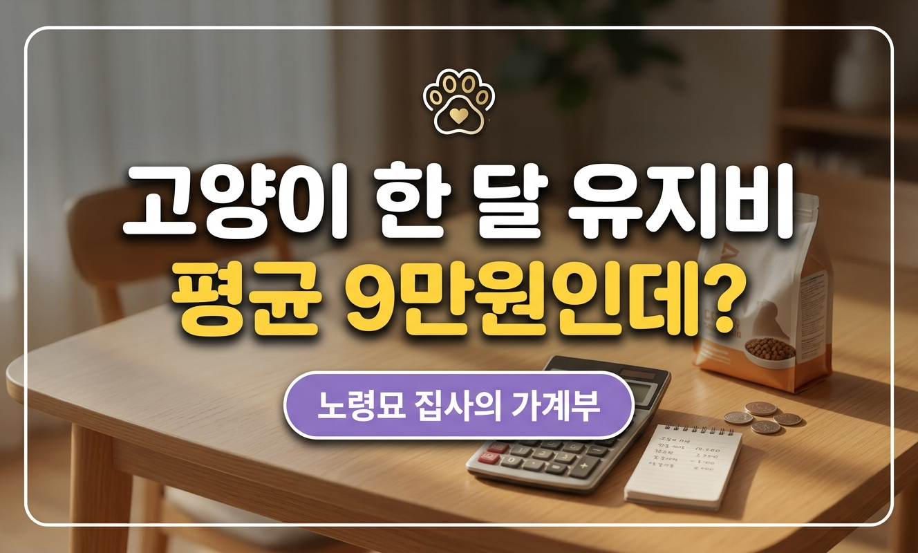 계산기와 사료봉지가 놓인 식탁