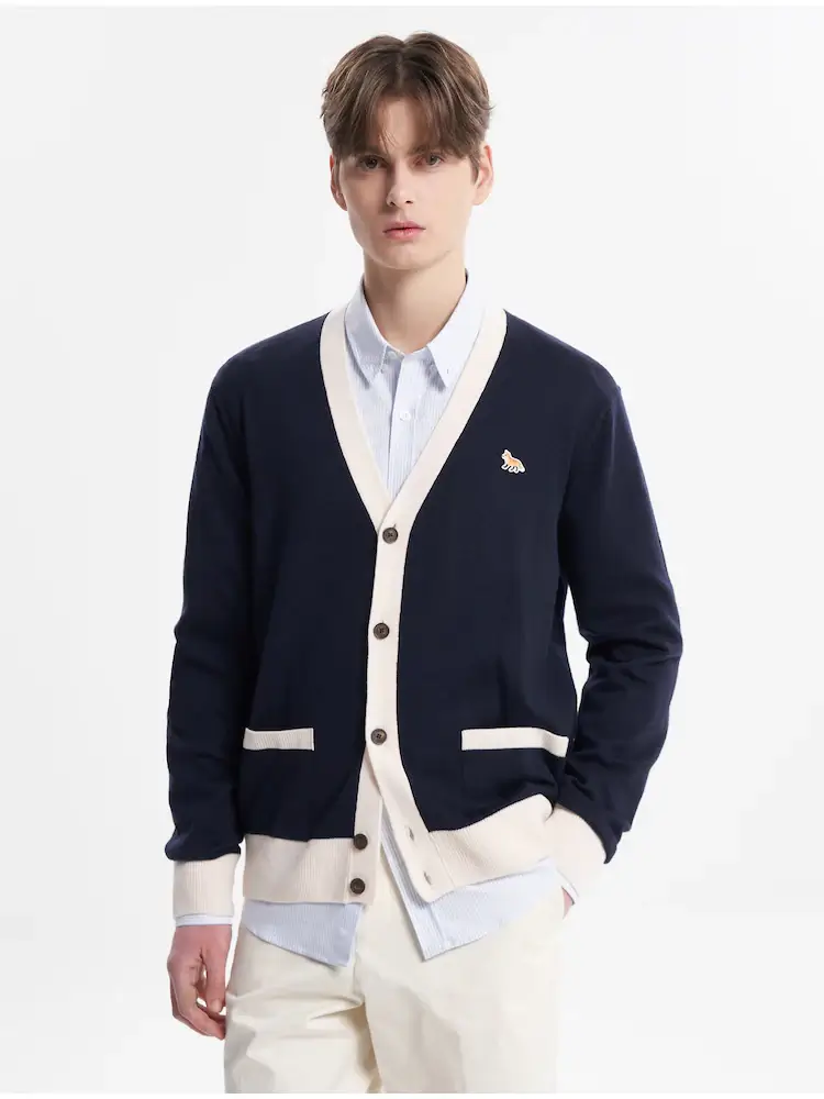유니섹스 바이 컬러 클래식 가디건 4종 네이비 모델컷