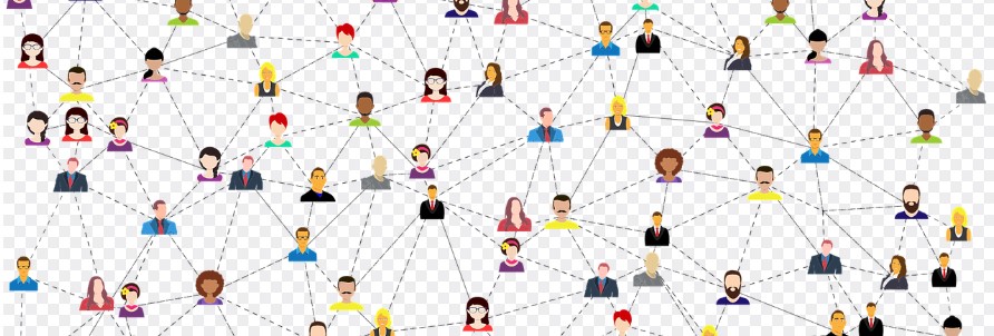 매우 많은 사람들이 서로서로 점선으로 사방 팔방 연결되어 있는 그림