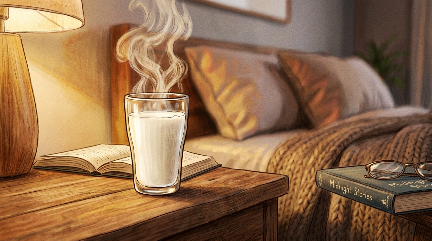 잠들기 전, 따뜻한 우유 한 잔의 편안한 밤 루틴