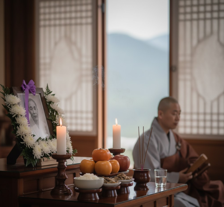 절에서 49재 지내고 있는 모습