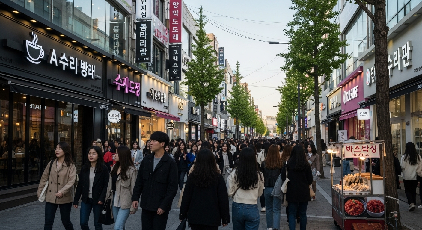 외대앞역 근처 활기찬 대학가 풍경