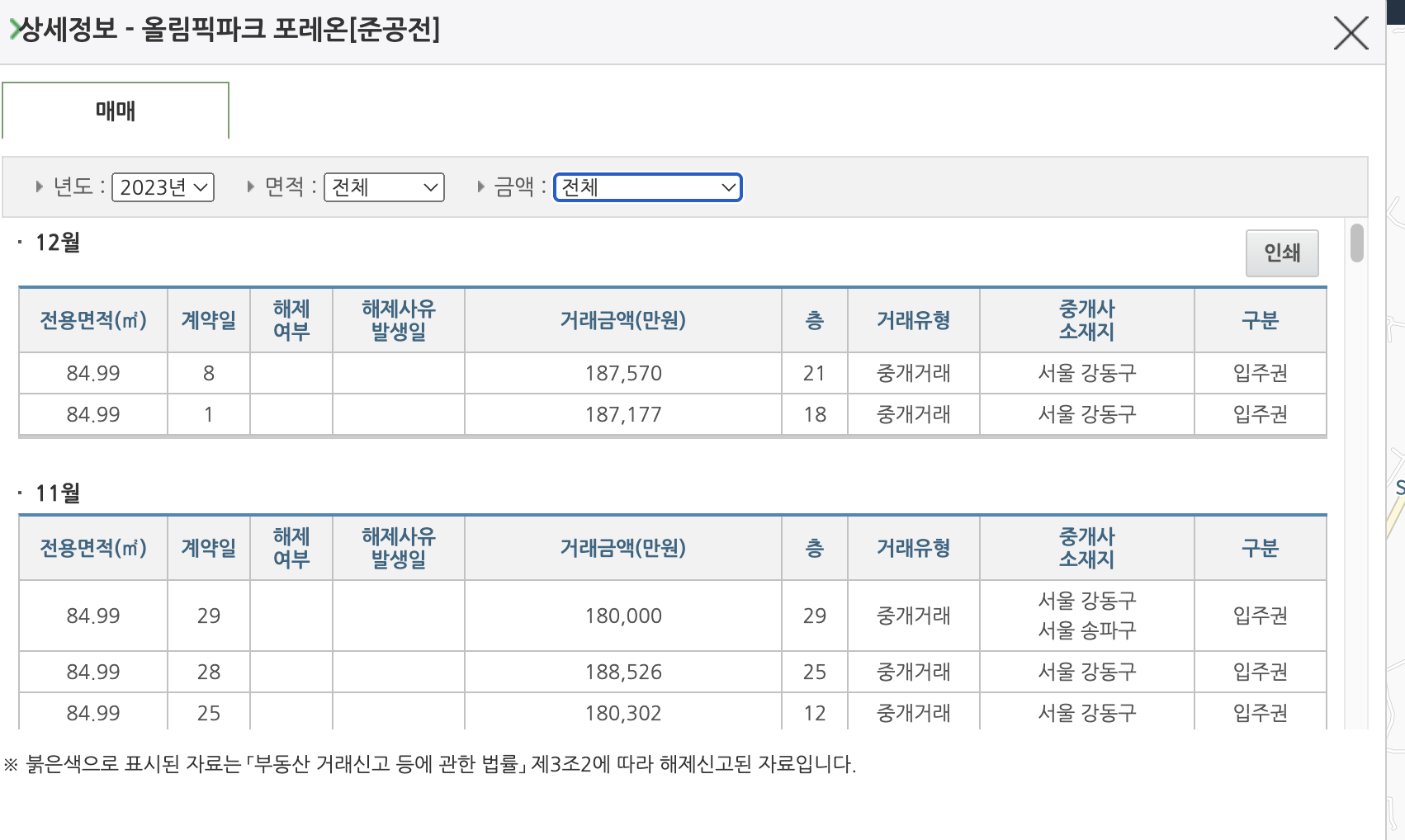 실거래가 공개시스템 - 입주권 실거래 상세정보