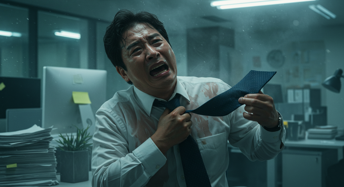 &quot;사무실에서 극심한 스트레스로 공황 발작을 겪고 있는 직장인의 모습&quot;