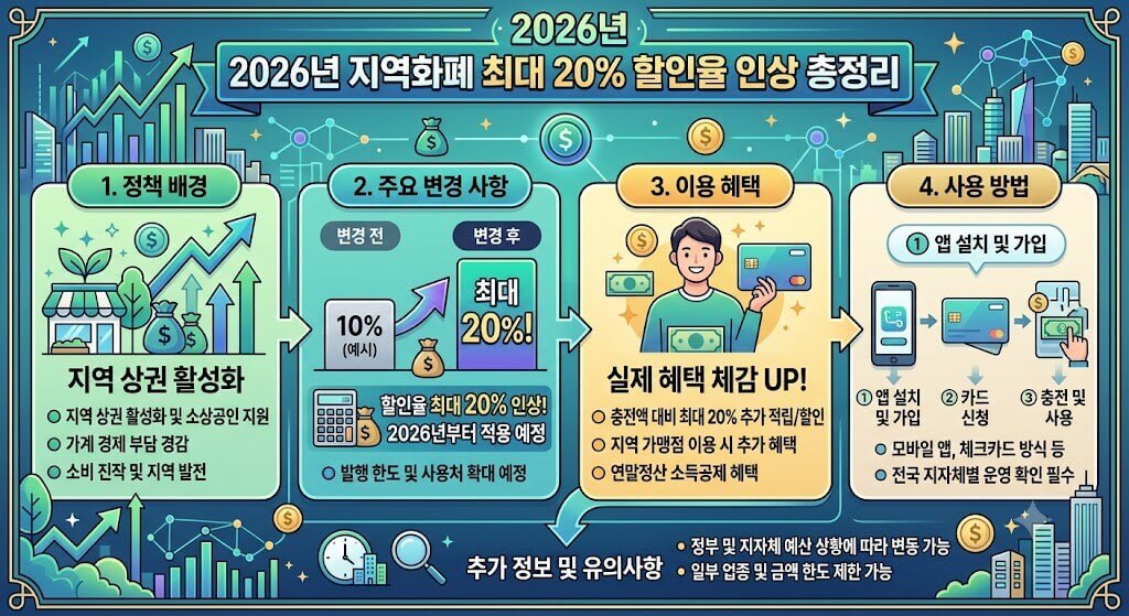2026년 지역화폐 최대 20% 할인율 인상 총정리 인포그래픽