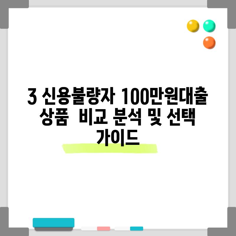 3. 신용불량자 100만원대출 상품: 비교 분석 및 선택 가이드