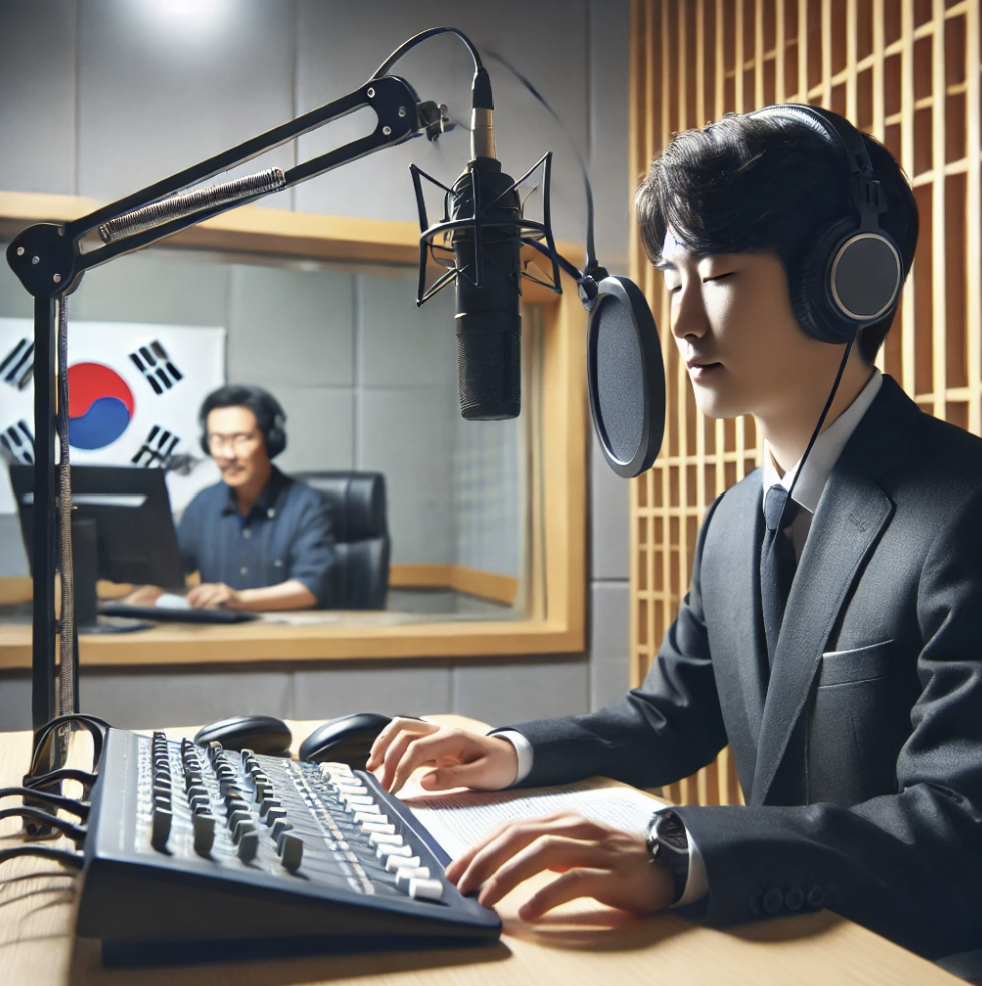 라디오 방송이나 심사와 같은 방송 관련 활동을 보여주는 이미지