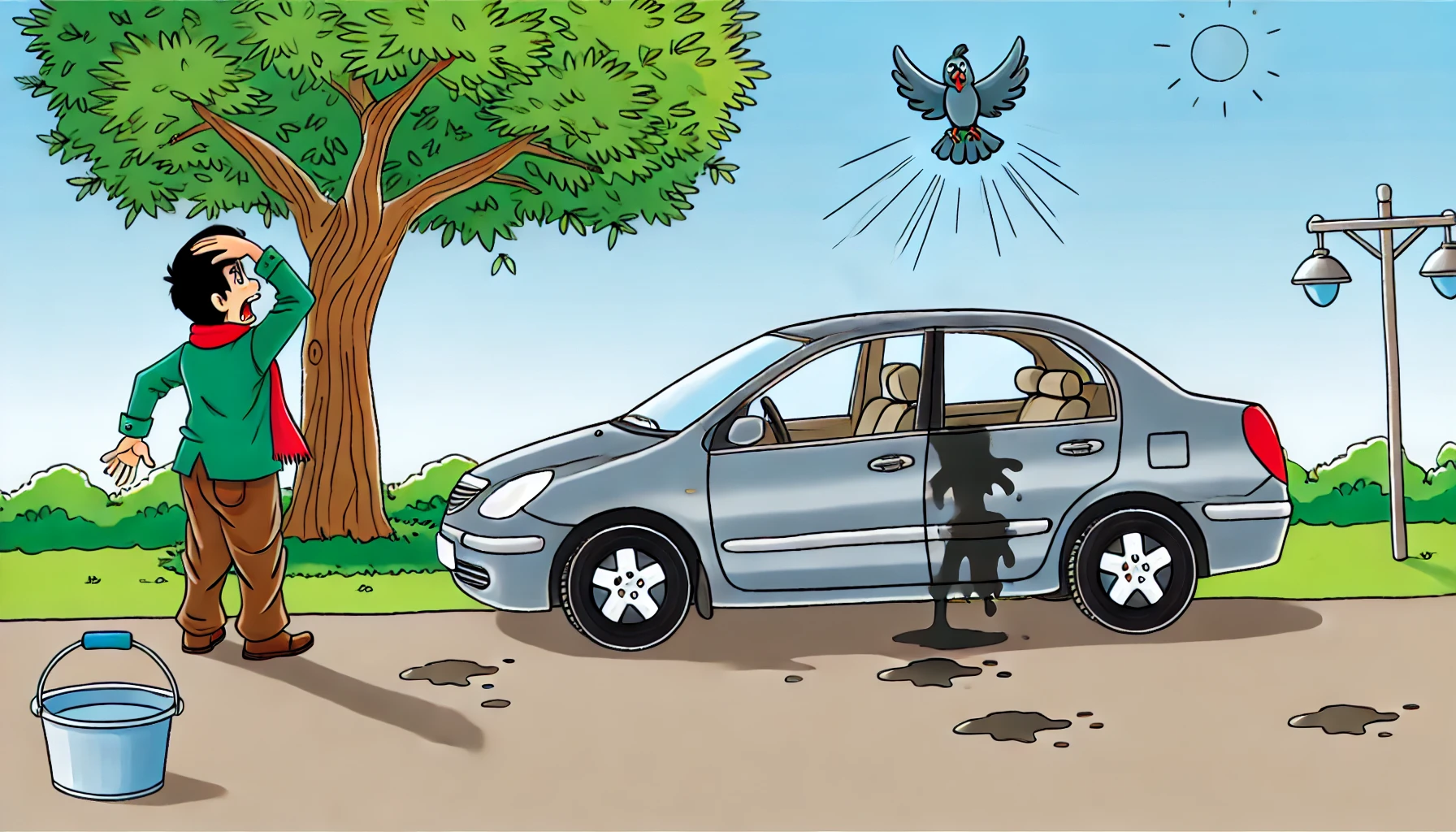 차에-새똥이-떨어져-놀라는-남자