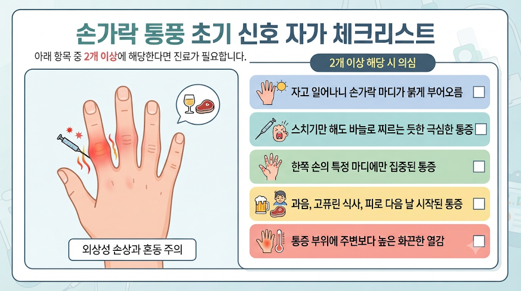 손가락 통풍 초기 신호 자가 체크리스트