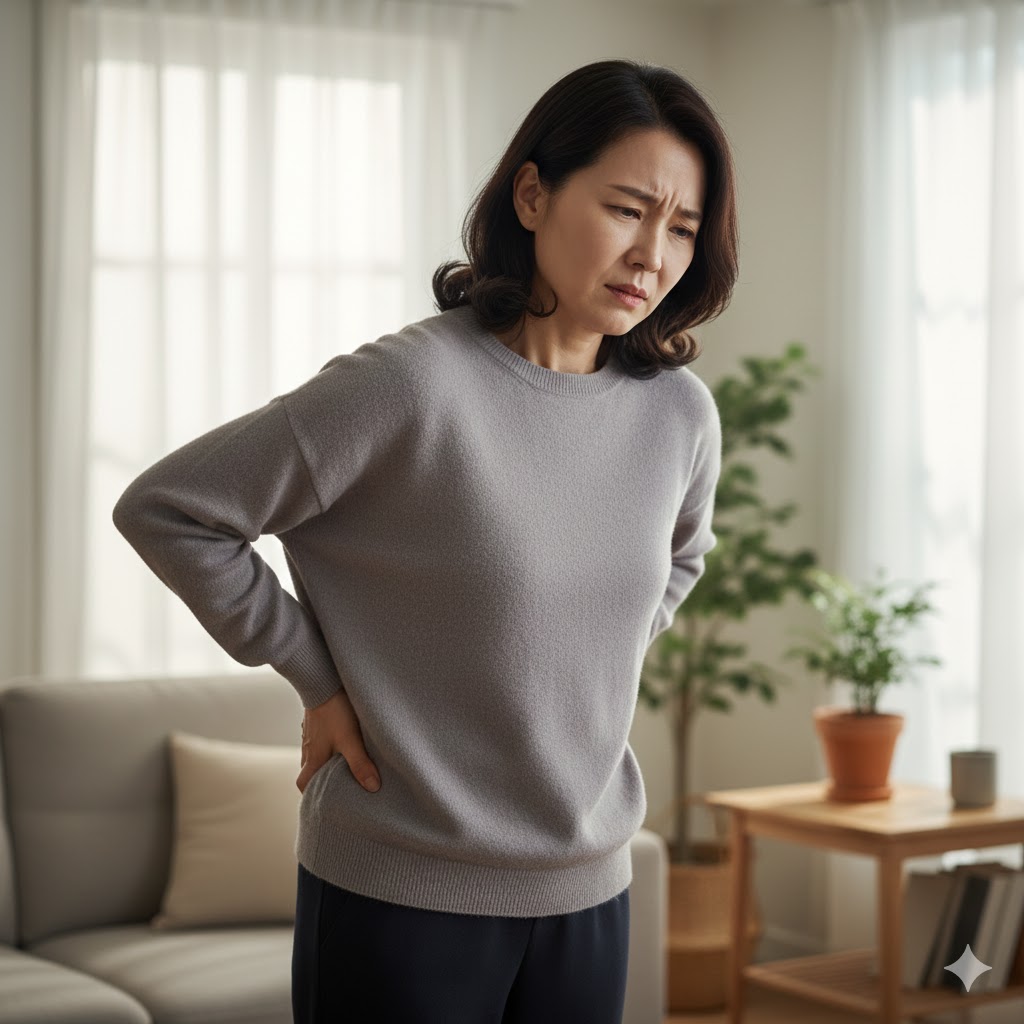 허리 통증 느끼는 중년 여성