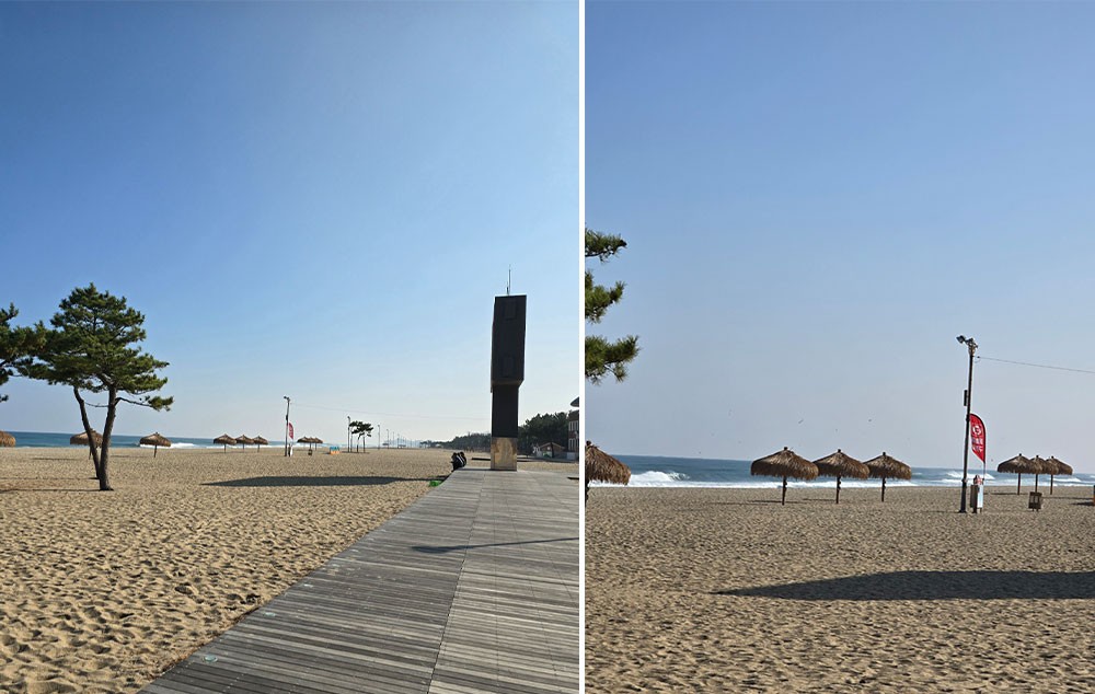 낙산해수욕장 산책로. 조용하고 맑은 겨울 풍경