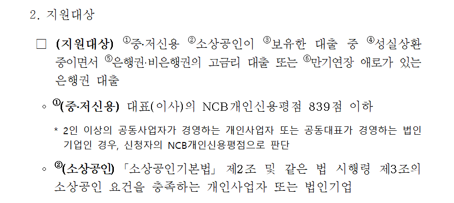 소상공인 대환대출 지원대상