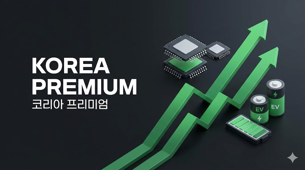 코리아 프리미엄 시대를 상징하는 반도체와 이차전지 테마의 인포그래픽 디자인