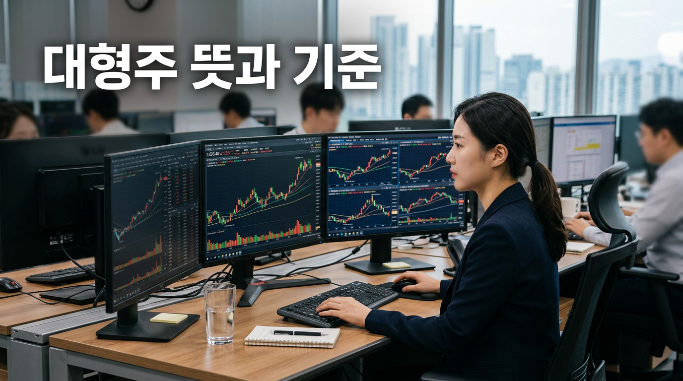 대형주와 코스피 지수를 보여주는 증권 트레이딩 화면 사진