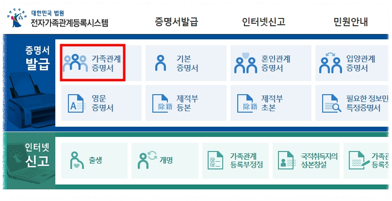 가족관계증명서 인터넷발급