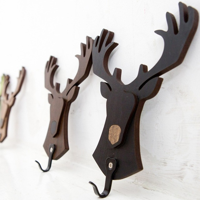 사슴 모양 레인디어 벽걸이 후크, 우드 감성 인테리어 소품 및 실용적인 벽장식