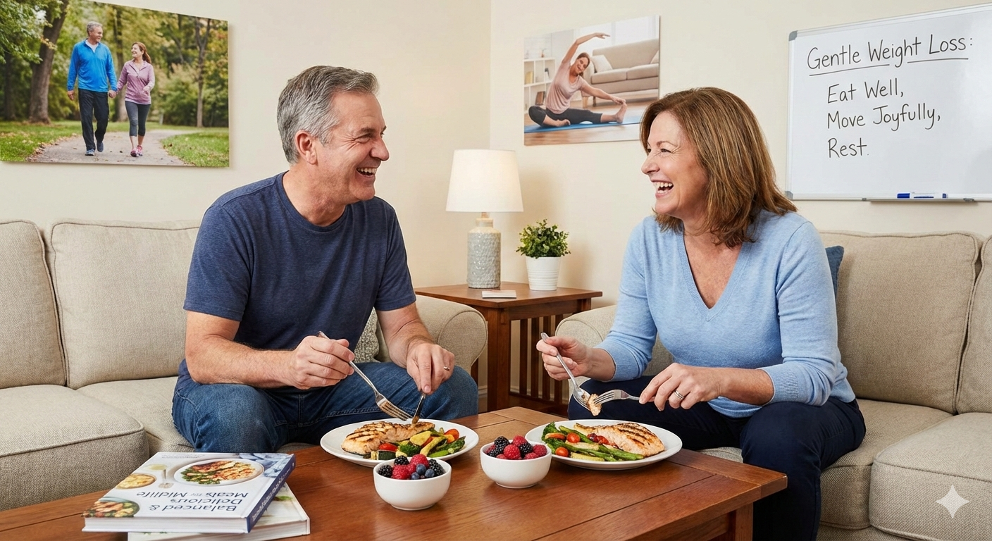 운동이 힘든 중년을 위한 체중 감량 방법 포스터