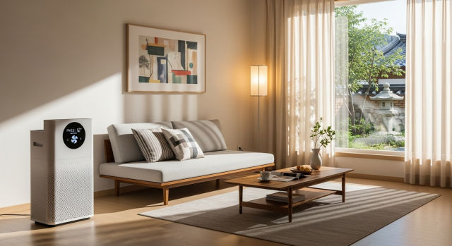 공기청정기 작동하는 실내 모습