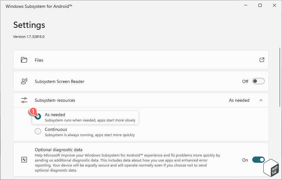 Subsystem Resources As needed