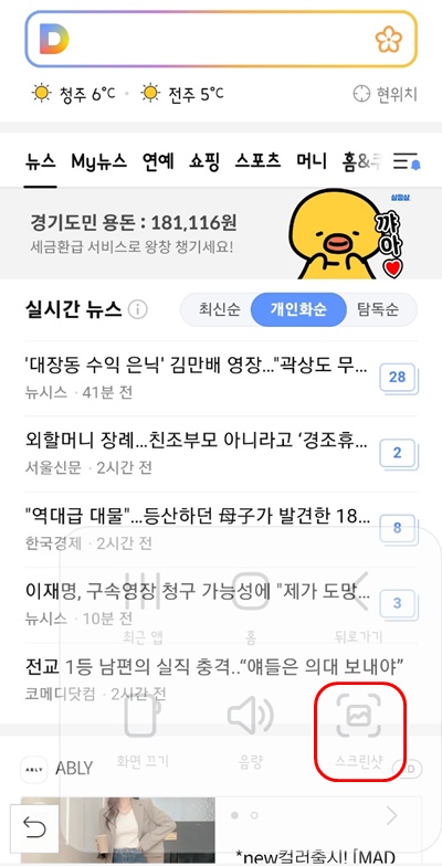 보조메뉴스크린샷